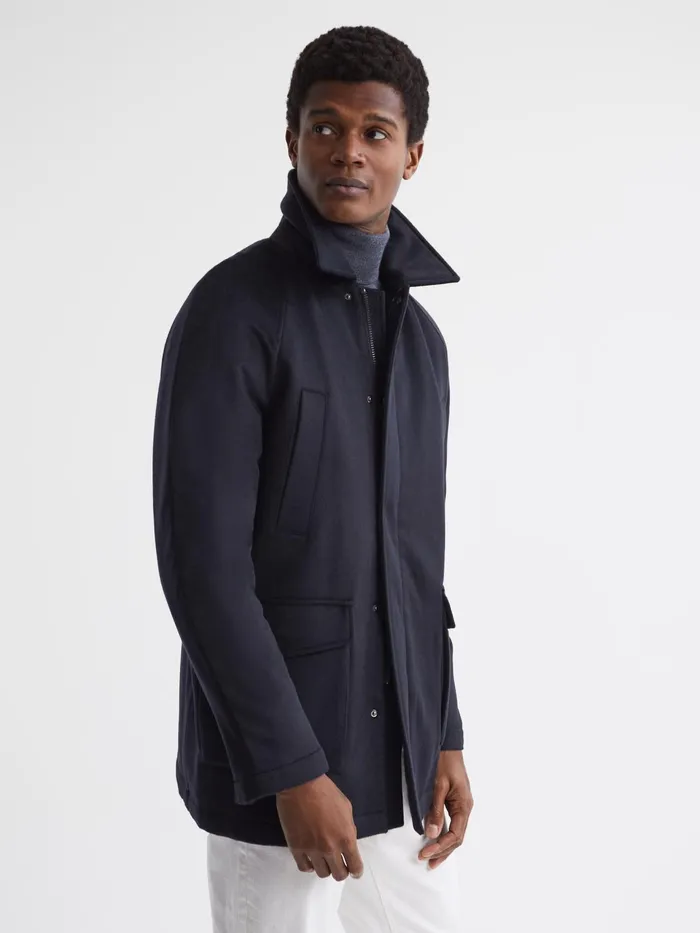 Reiss Coats and Jackets Mandarin Zip Through Cashmere Coat Navy 8211 Men