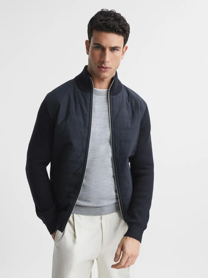 Reiss Coats and Jackets Trainer Hybrid Zip Through Quilted Jumper Navy 8211 Men Reiss Coats and Jackets Trainer Hybrid Zip Through Quilted Jumper Navy 8211 Men