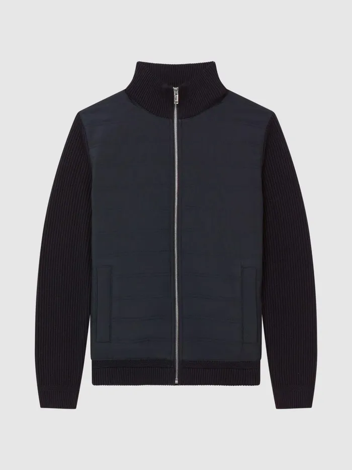 Reiss Coats and Jackets Trainer Hybrid Zip Through Quilted Jumper Navy 8211 Men