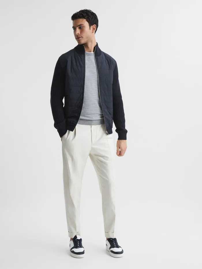 Reiss Coats and Jackets Trainer Hybrid Zip Through Quilted Jumper Navy 8211 Men