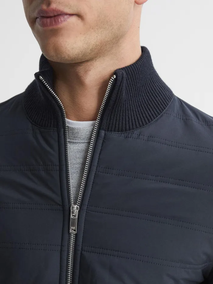 Reiss Coats and Jackets Trainer Hybrid Zip Through Quilted Jumper Navy 8211 Men