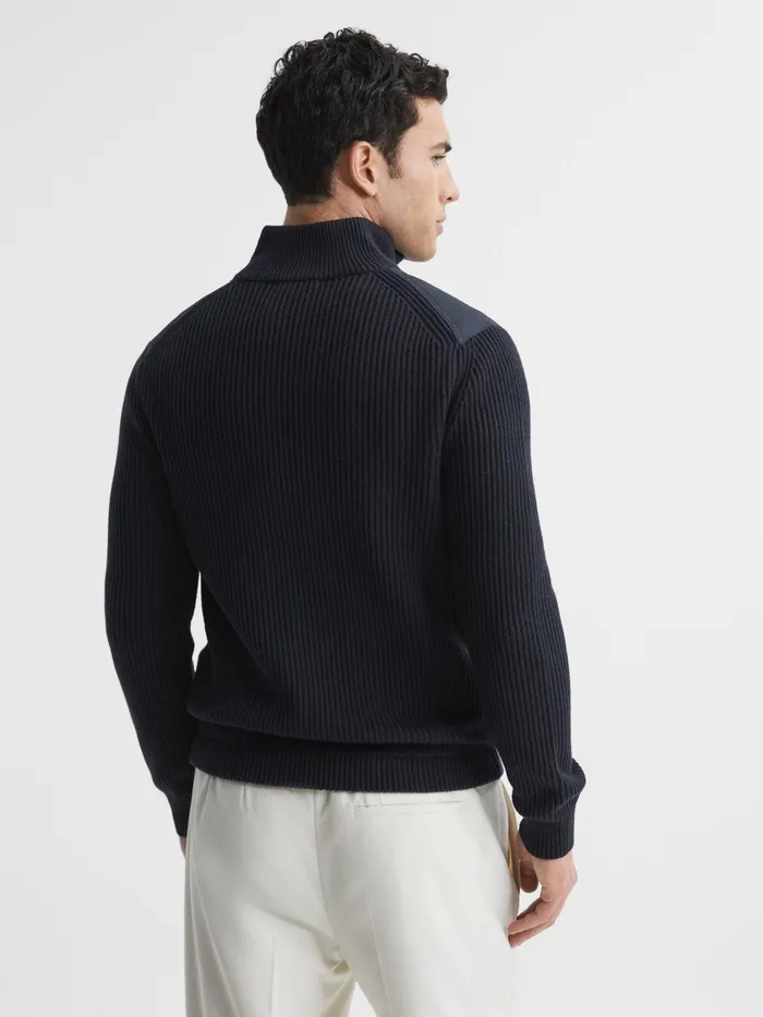 Reiss Coats and Jackets Trainer Hybrid Zip Through Quilted Jumper Navy 8211 Men
