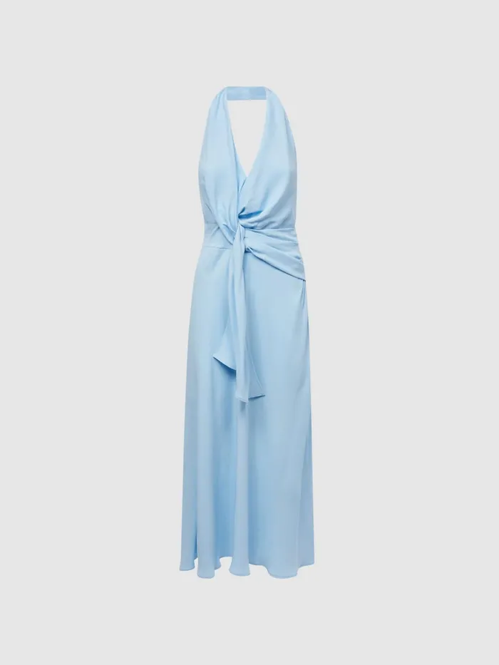Reiss Dresses Amber Halter Neck Tie Detail Midi Dress Blue 8211 Women
