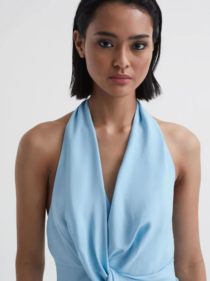 Reiss Dresses Amber Halter Neck Tie Detail Midi Dress Blue 8211 Women