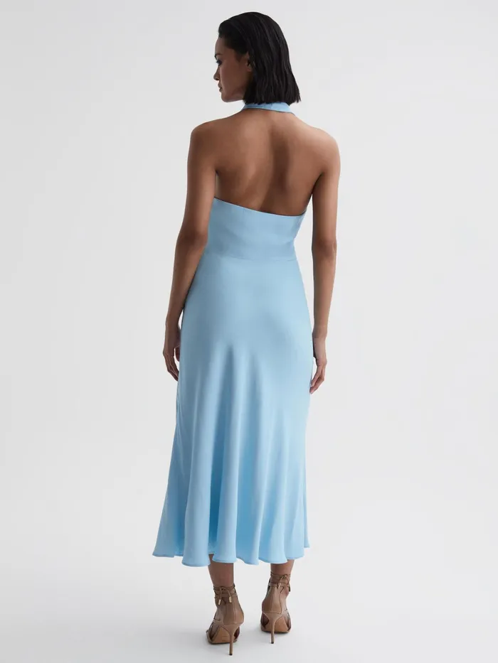 Reiss Dresses Amber Halter Neck Tie Detail Midi Dress Blue 8211 Women