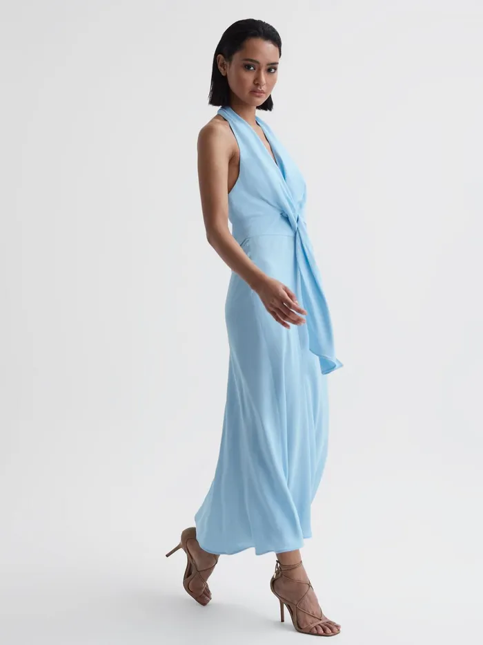 Reiss Dresses Amber Halter Neck Tie Detail Midi Dress Blue 8211 Women
