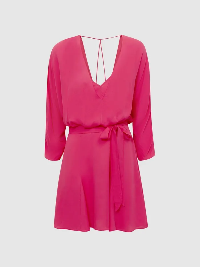 Reiss Dresses Anna Open Back Split Sleeve Mini Dress Bright Pink 8211 Women