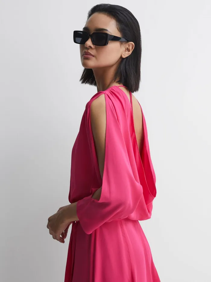 Reiss Dresses Anna Open Back Split Sleeve Mini Dress Bright Pink 8211 Women