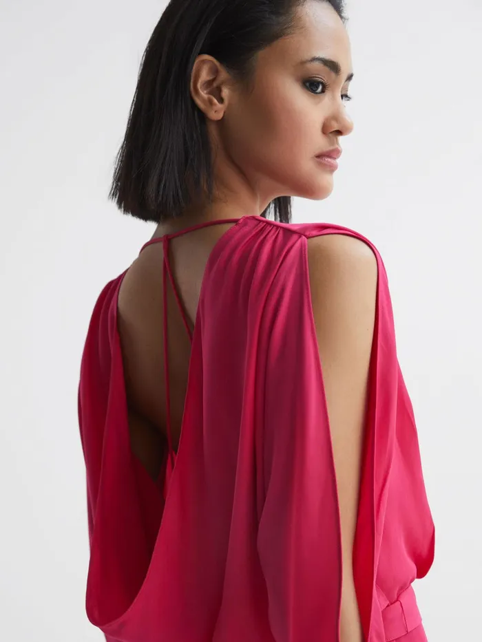 Reiss Dresses Anna Open Back Split Sleeve Mini Dress Bright Pink 8211 Women