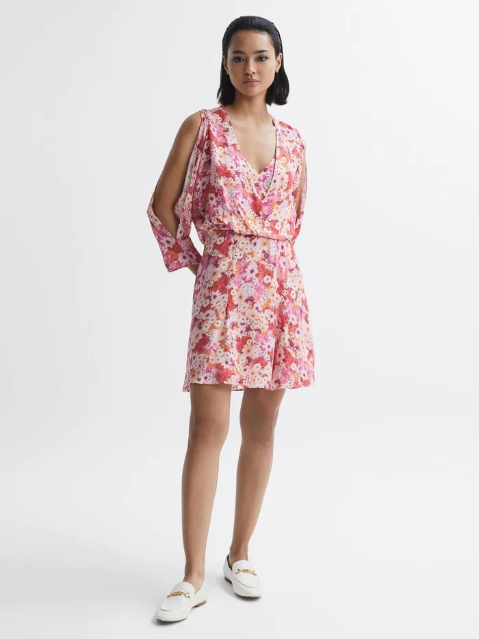 Reiss Dresses Annalisa Open Back Split Sleeve Mini Dress Pink 8211 Women