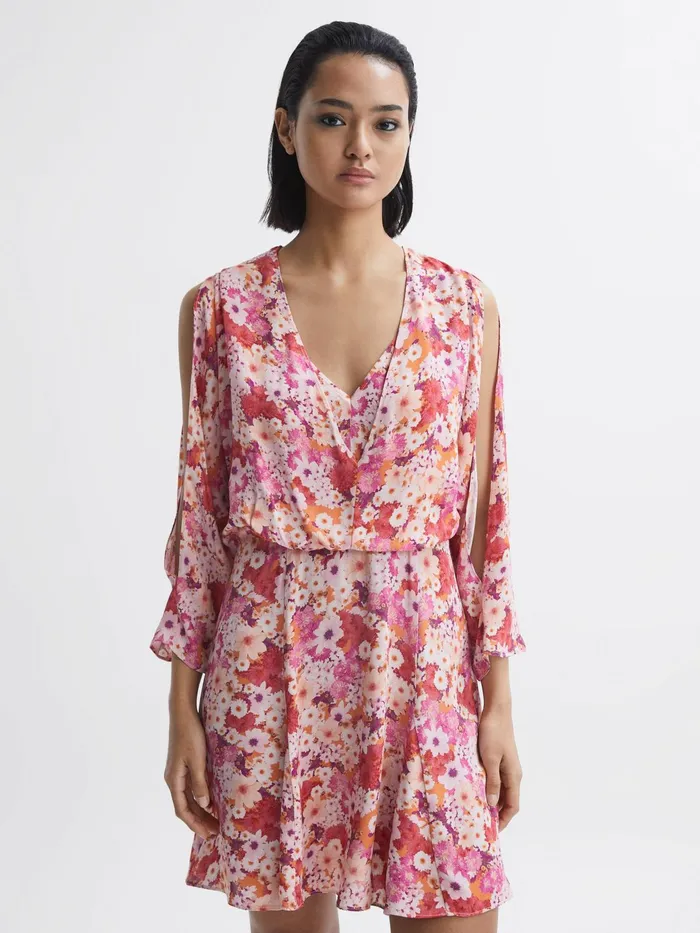 Reiss Dresses Annalisa Open Back Split Sleeve Mini Dress Pink 8211 Women
