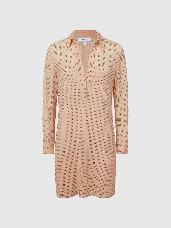 Reiss Dresses Austin Embellished Mini Shirt Dress Nude 8211 Women