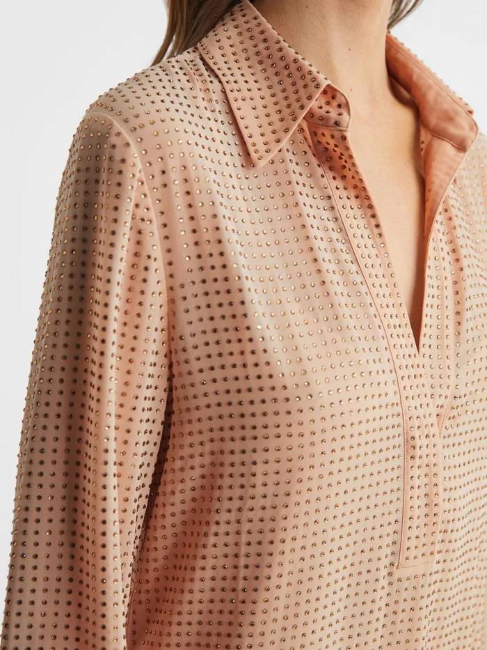 Reiss Dresses Austin Embellished Mini Shirt Dress Nude 8211 Women