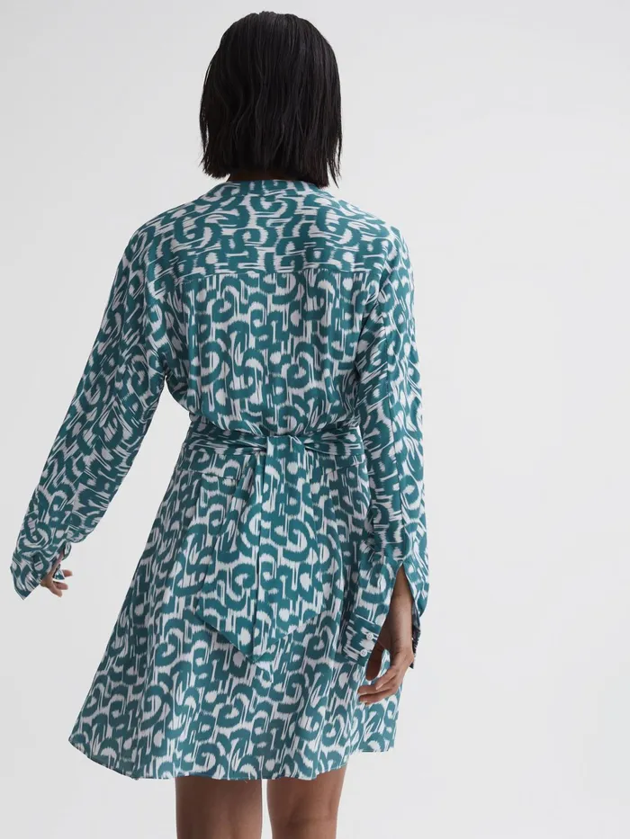 Reiss Dresses Briella Belted VNeck Long Sleeve Dress Tealwhite 8211 Women