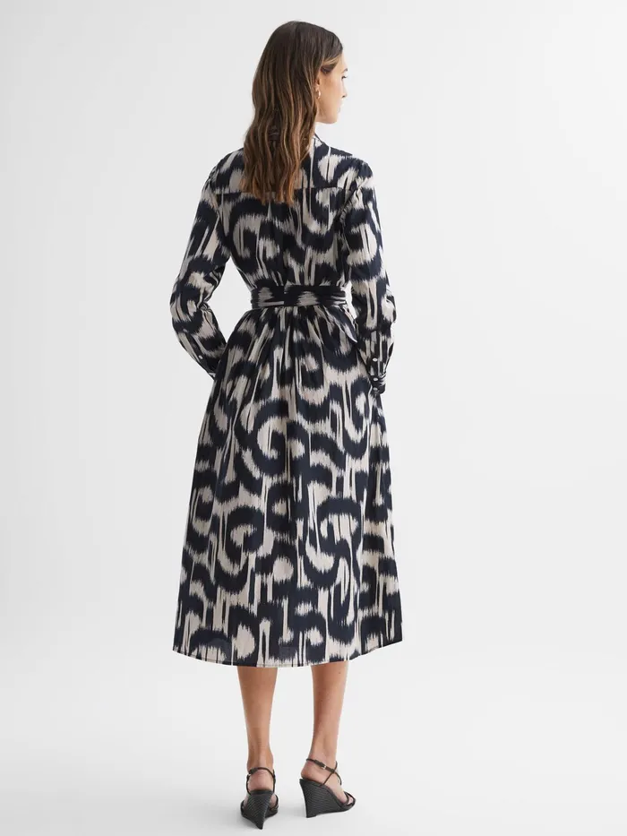 Reiss Dresses Cleo Printed Belted Midi Dress Blackcream 8211 Women