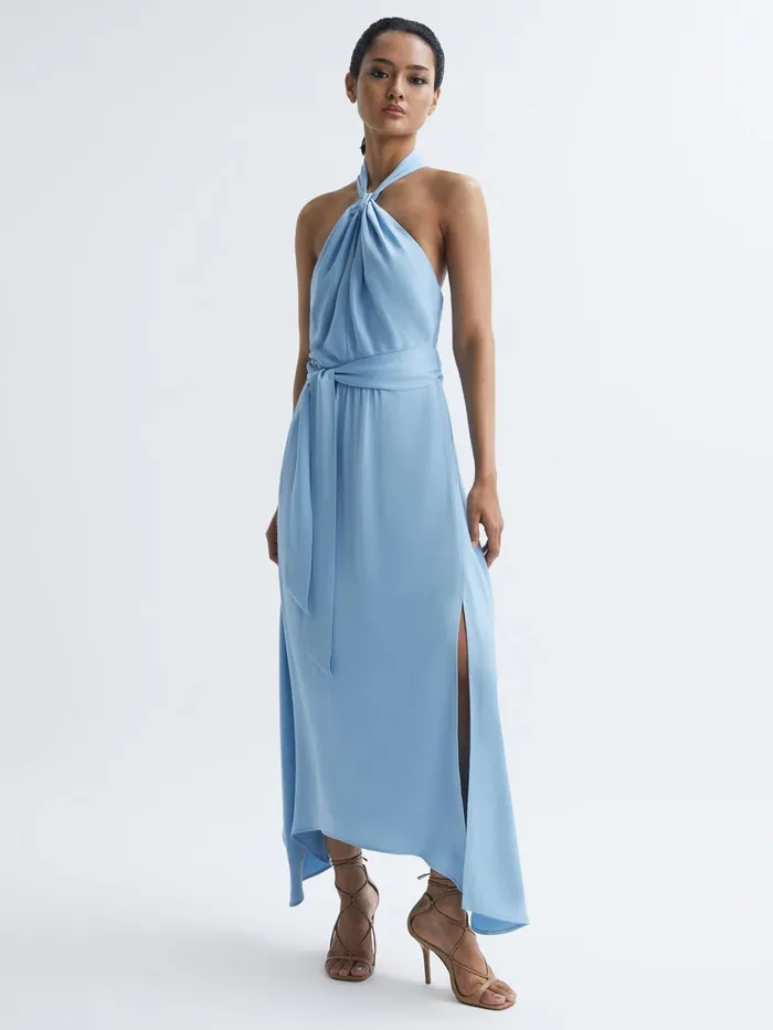 Reiss Dresses Evelyn Fitted Halter Neck Midi Dress Blue 8211 Women
