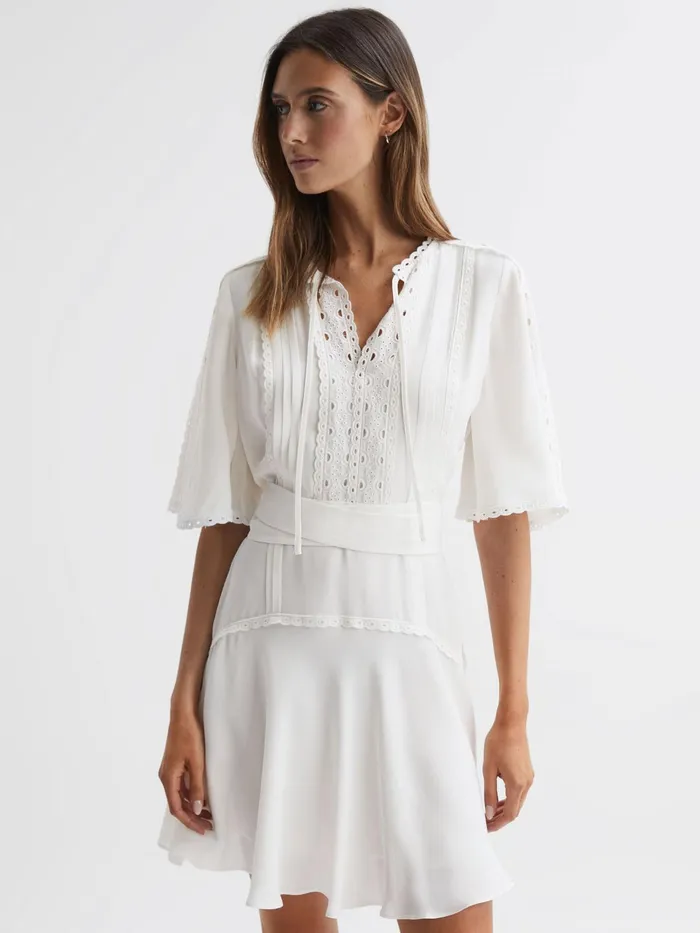 Reiss Dresses Felicity High Neck Lace Mini Dress Ivory 8211 Women