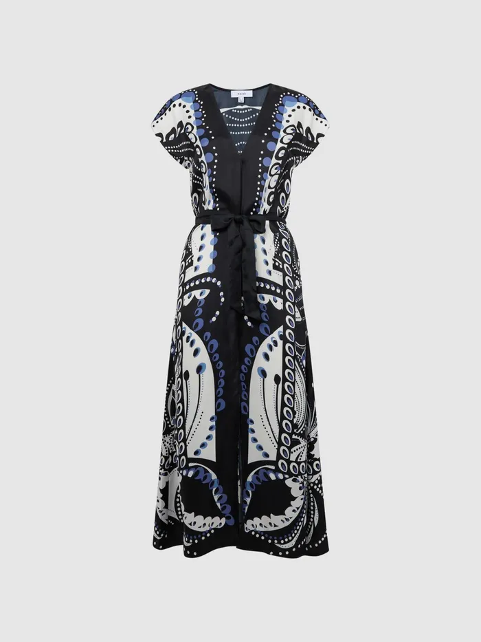Reiss Dresses Freja Scarf Printed Midi Dress Navywhite 8211 Women