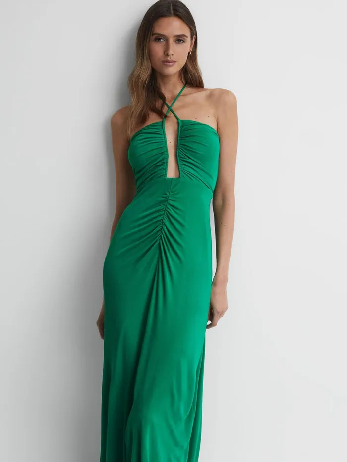 Reiss Dresses Lana Plunge Halter Neck Maxi Dress Green 8211 Women