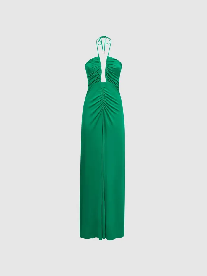 Reiss Dresses Lana Plunge Halter Neck Maxi Dress Green 8211 Women