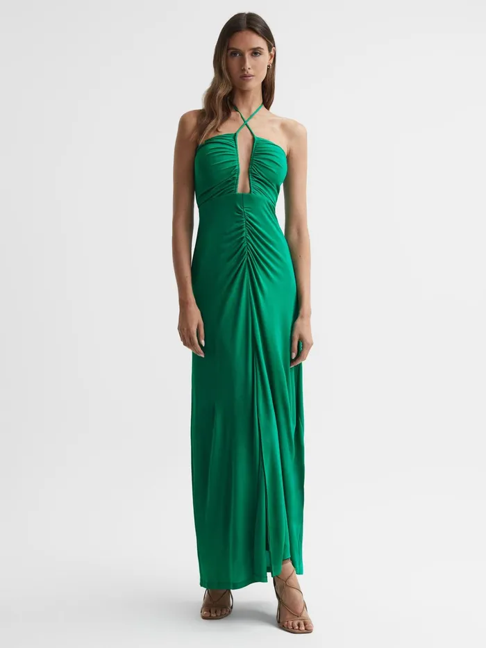 Reiss Dresses Lana Plunge Halter Neck Maxi Dress Green 8211 Women