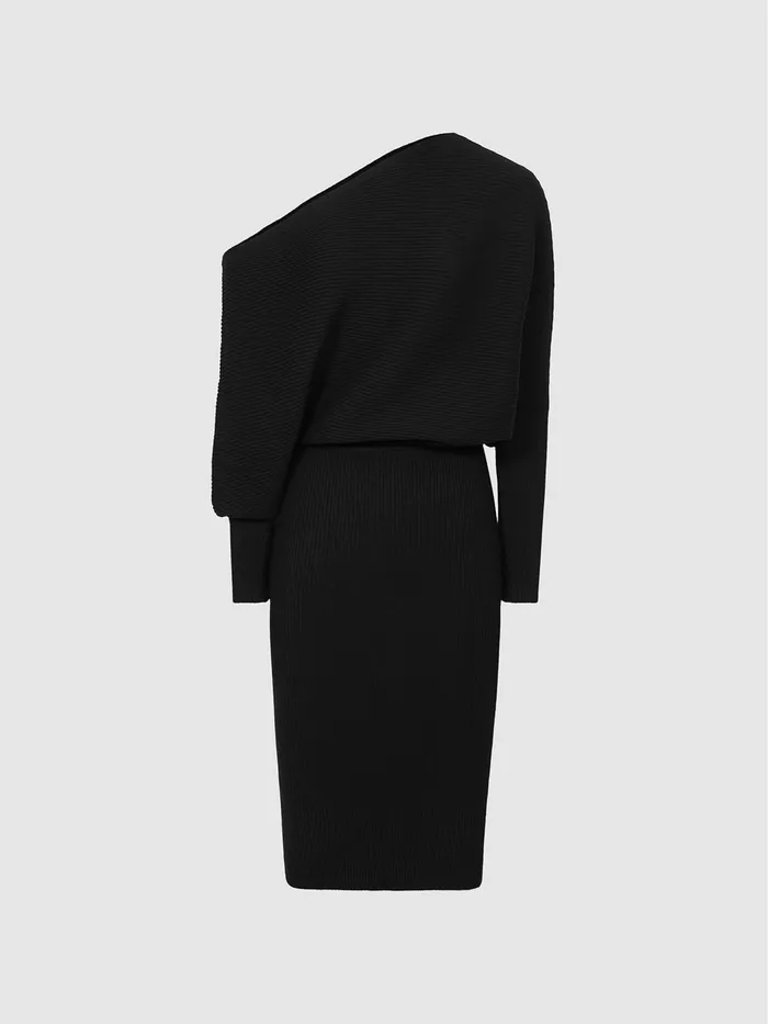 Reiss Dresses Lara OffShoulder Ribbed Dress Black 8211 Women