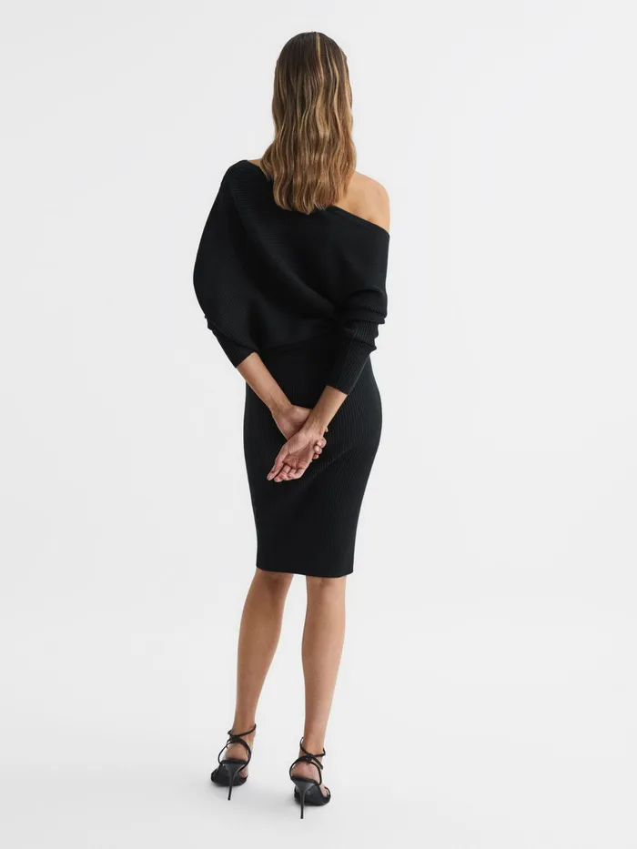 Reiss Dresses Lara OffShoulder Ribbed Dress Black 8211 Women