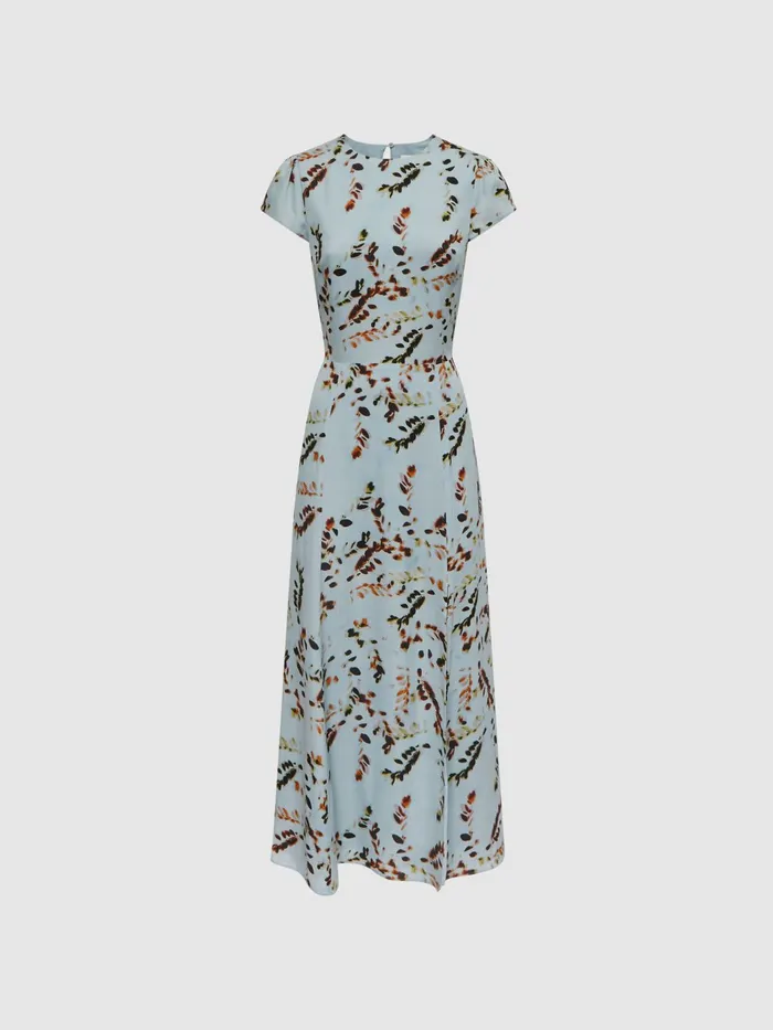 Reiss Dresses Livia Printed Cut Out Back Midi Dress Blue 8211 Women