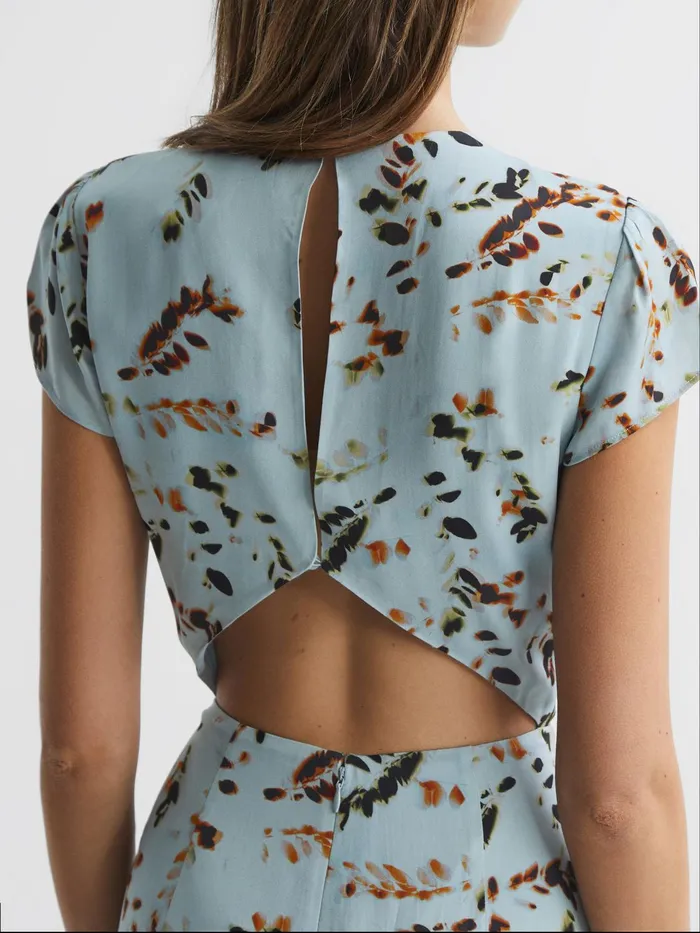 Reiss Dresses Livia Printed Cut Out Back Midi Dress Blue 8211 Women