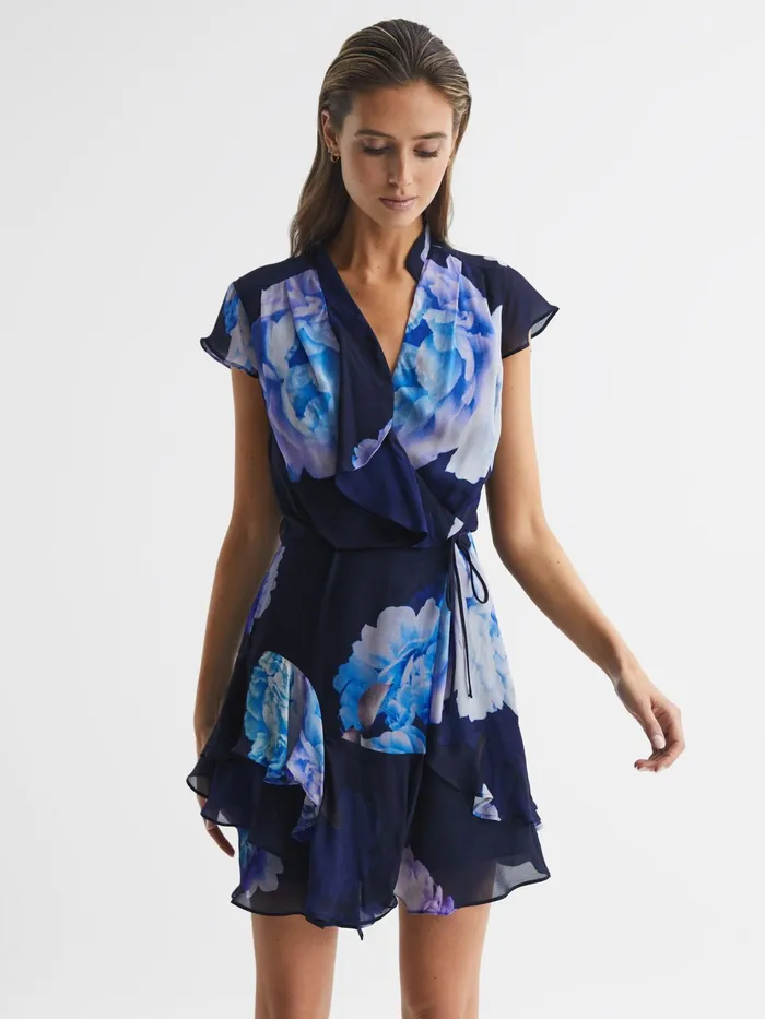 Reiss Dresses Macey Floral Print Wrap Dress Blackblue 8211 Women