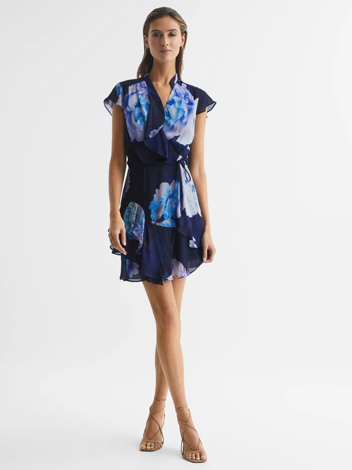 Reiss Dresses Macey Floral Print Wrap Dress Blackblue 8211 Women