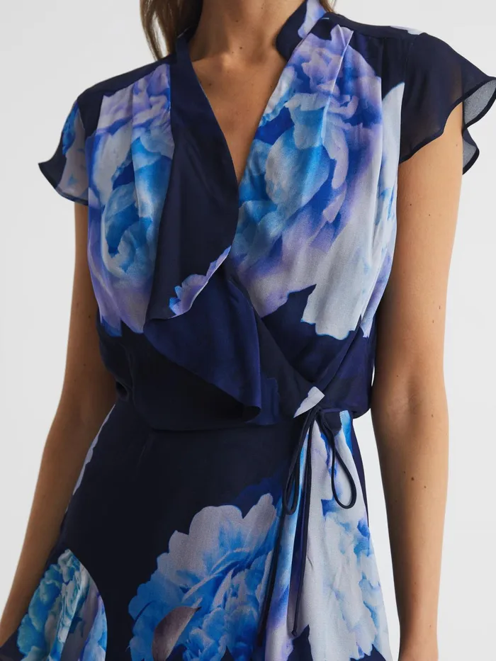 Reiss Dresses Macey Floral Print Wrap Dress Blackblue 8211 Women