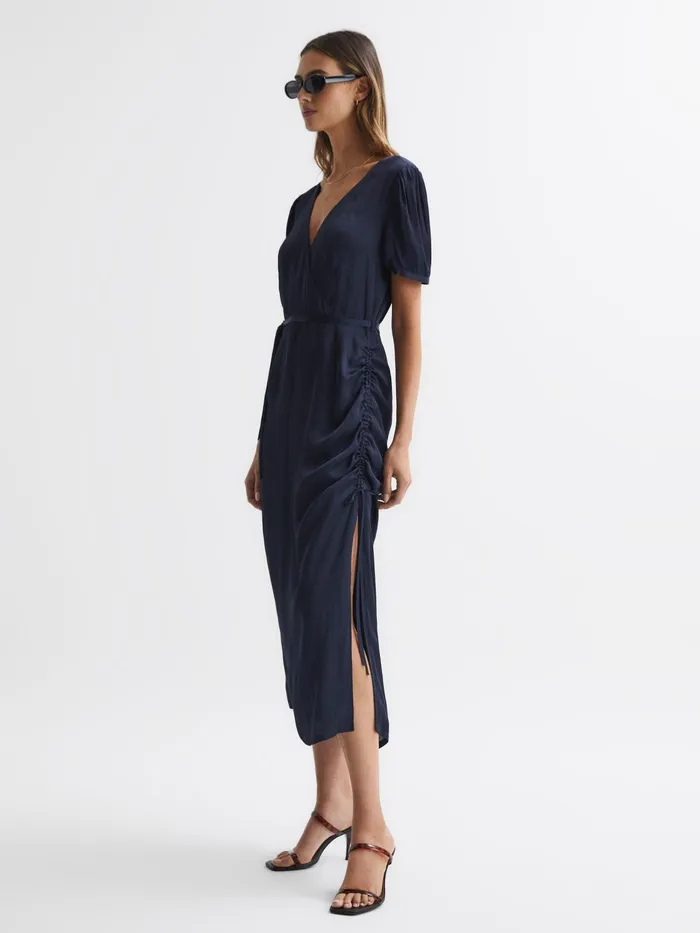 Reiss Dresses Manuela Paige VNeck Belted Midi Dress Dark Galaxy 8211 Women