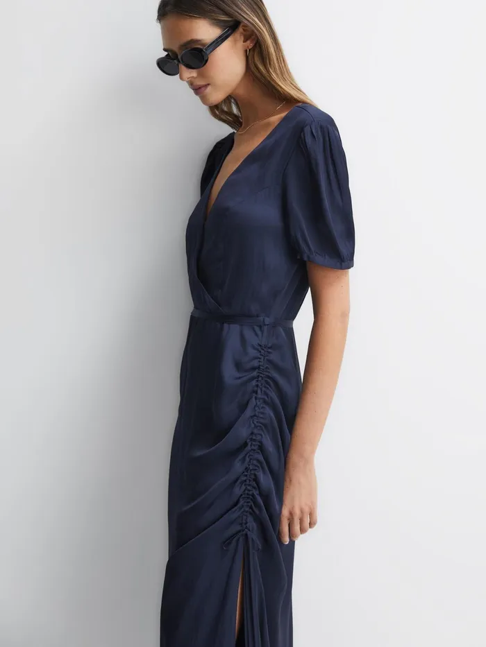 Reiss Dresses Manuela Paige VNeck Belted Midi Dress Dark Galaxy 8211 Women