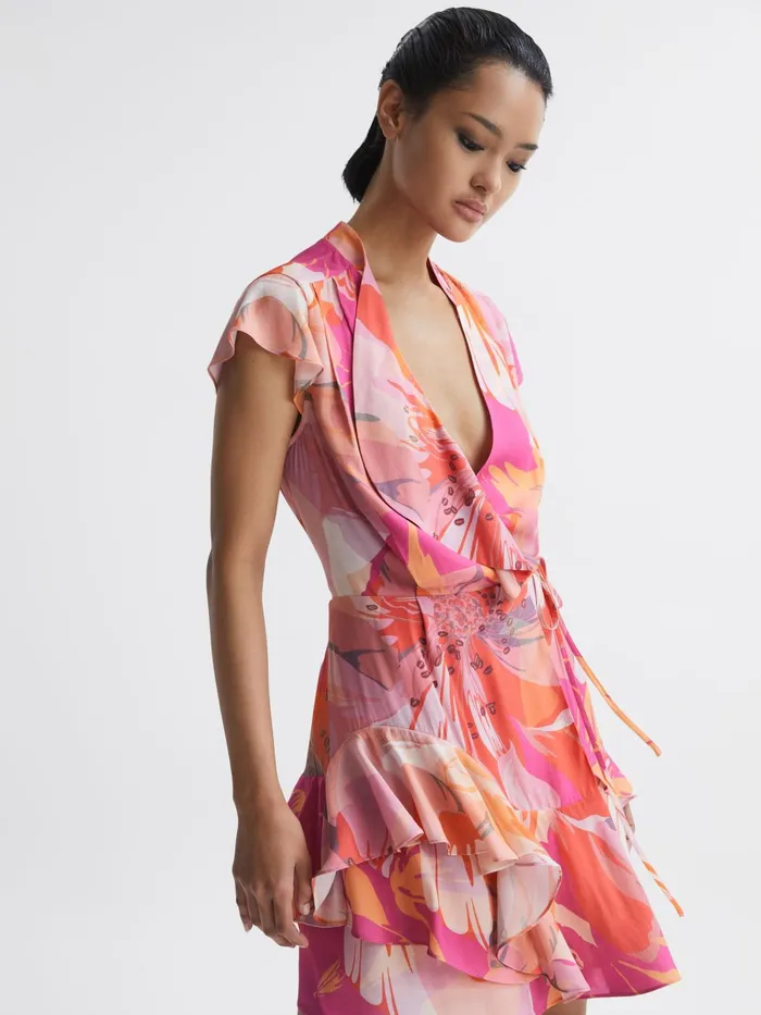 Reiss Dresses Marseille Tropical Print Layered Mini Dress Pinkcoral 8211 Women