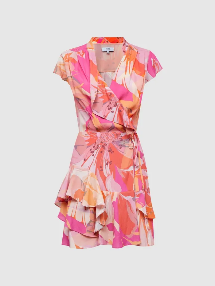 Reiss Dresses Marseille Tropical Print Layered Mini Dress Pinkcoral 8211 Women