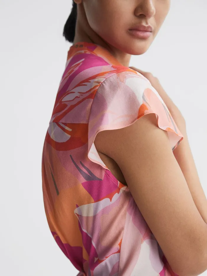 Reiss Dresses Marseille Tropical Print Layered Mini Dress Pinkcoral 8211 Women
