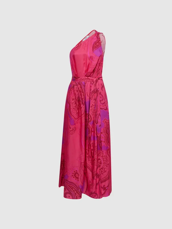 Reiss Dresses Mila One Shoulder Paisley Maxi Dress Pink 8211 Women