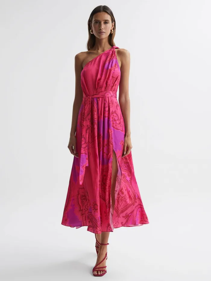 Reiss Dresses Mila One Shoulder Paisley Maxi Dress Pink 8211 Women