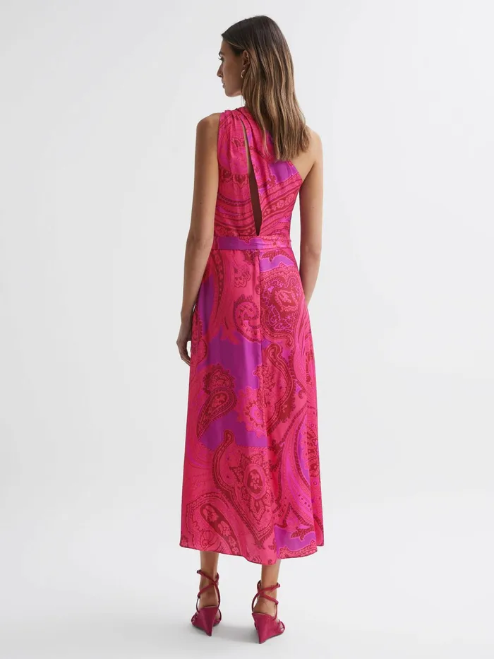 Reiss Dresses Mila One Shoulder Paisley Maxi Dress Pink 8211 Women