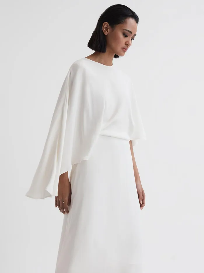 Reiss Dresses Naomi Cape Sleeve Asymmetric Maxi Dress Ivory 8211 Women