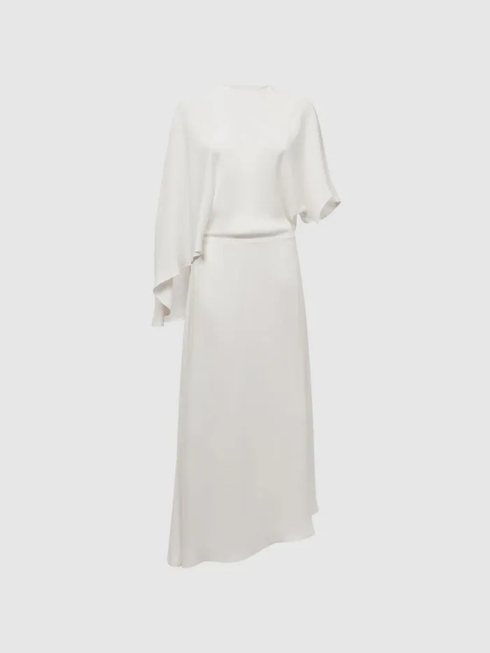 Reiss Dresses Naomi Cape Sleeve Asymmetric Maxi Dress Ivory 8211 Women