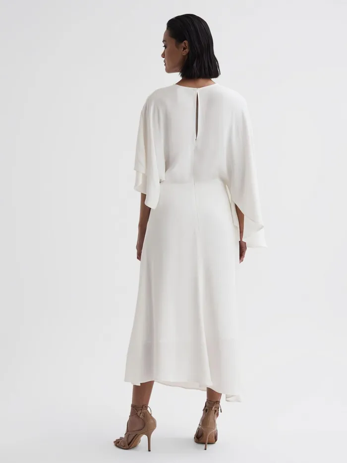 Reiss Dresses Naomi Cape Sleeve Asymmetric Maxi Dress Ivory 8211 Women