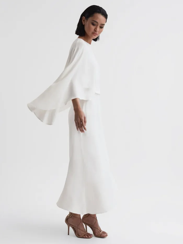 Reiss Dresses Naomi Cape Sleeve Asymmetric Maxi Dress Ivory 8211 Women