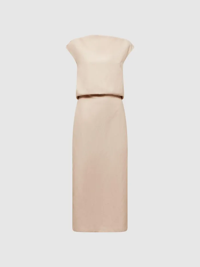 Reiss Dresses Paloma Linen Blend OpenBack Midi Dress Nude 8211 Women