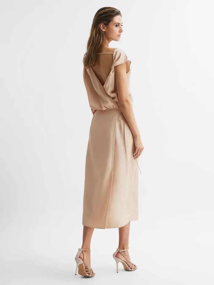 Reiss Dresses Paloma Linen Blend OpenBack Midi Dress Nude 8211 Women