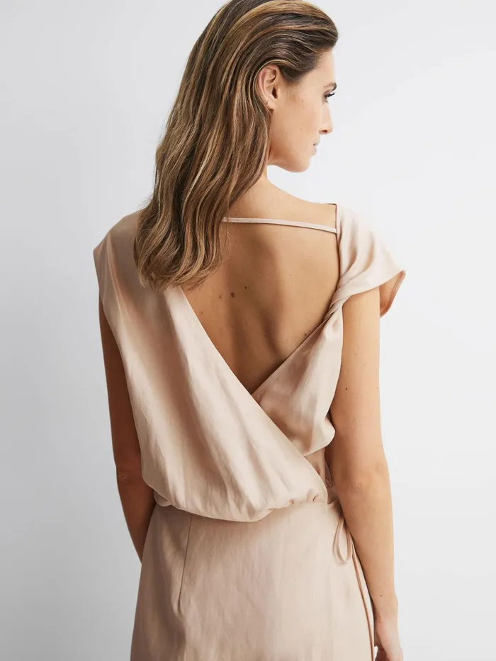 Reiss Dresses Paloma Linen Blend OpenBack Midi Dress Nude 8211 Women