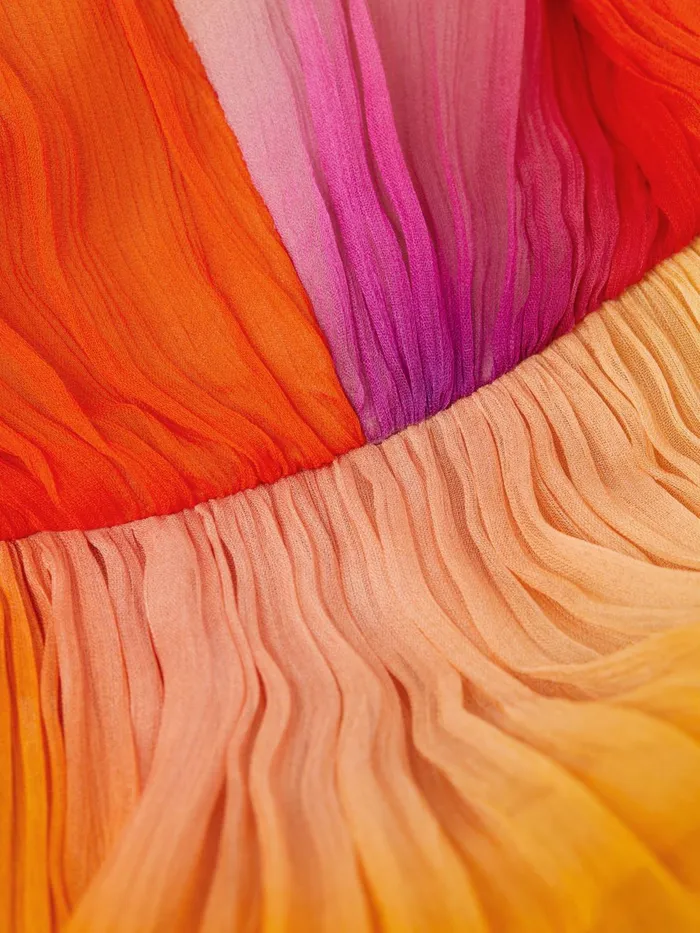 Reiss Dresses Stacia Halston Pleated Maxi Gown Sunset Abstract 8211 Women