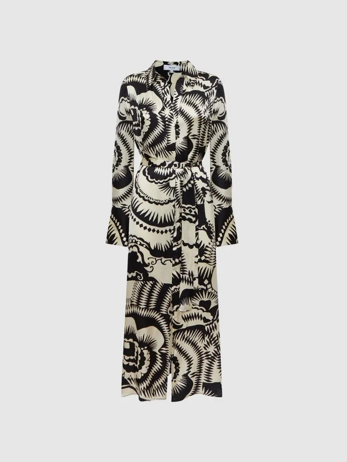 Reiss Dresses Tilly Printed Long Sleeve Midi Dress Blackwhite 8211 Women