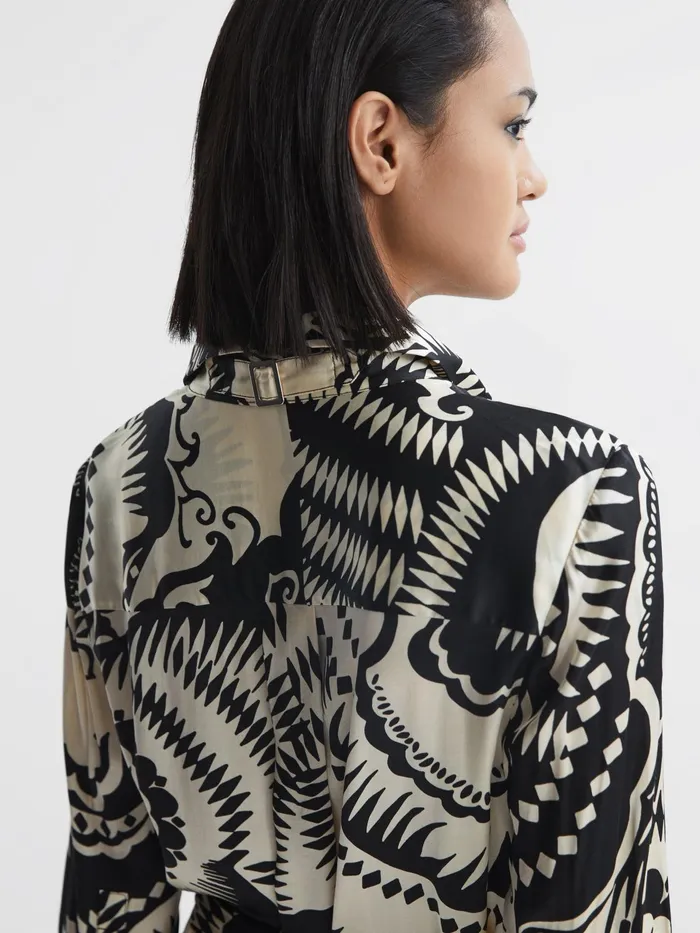Reiss Dresses Tilly Printed Long Sleeve Midi Dress Blackwhite 8211 Women